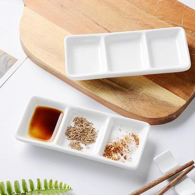 Three-Compartment Ceramic Dish for Seasoning, Snacks, or Fruit