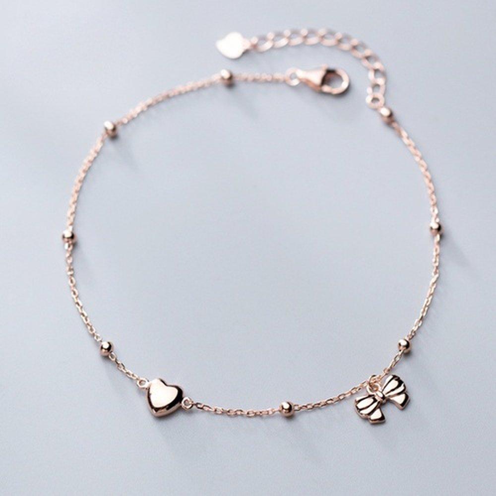 Silver 925 Heart Ball Chain 18K Rose Gold Silver Anklet A017