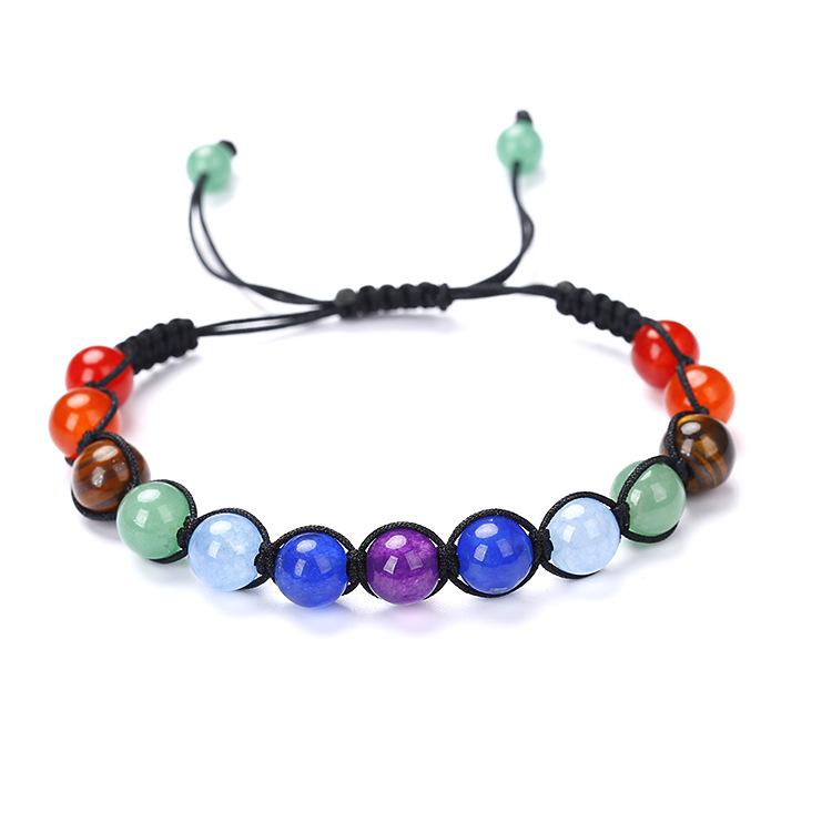 13 8Mm Natural Stone Seven-Color Rainbow Stone Beads Hand-Woven Bracelet B005