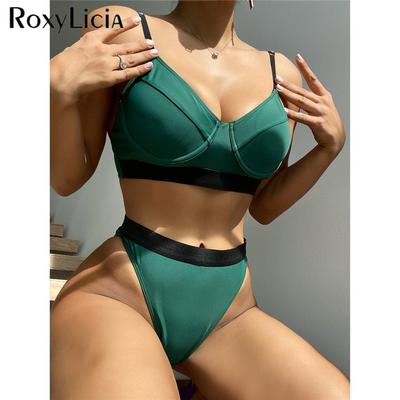 Splicing Underwired Female Swimsuit High Waist Bikini Women Swimwear Two-pieces Bikini Set Bather Bathing Suit Swim Lady