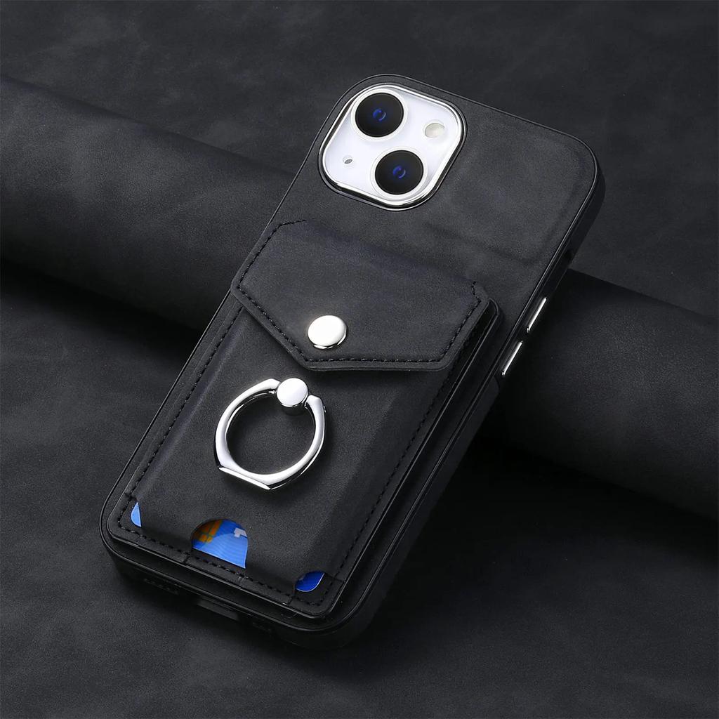 PU Leather Electroplating Ring Phone Case for IPhone 13 12 Mini 16 15 14 11 Pro XS Max XR 7 8 Plus Wallet with Card Holder Cover