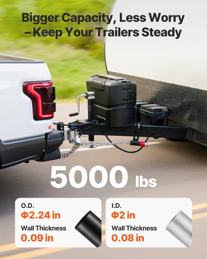 2267 kg A-Frame Trailer Jack, 381 mm Vertical Travel, Trailer Lift Jack with Adjustable 7-Level Drop Leg & Drill Socket, Cordless Drill Compatible,