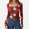 Women's Casual Fashion Christmas Print Button Long Sleeve Top