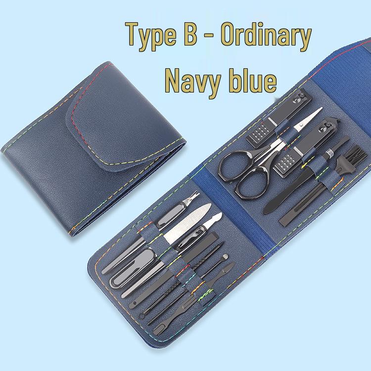 

Blackened Nail Clipper Set: 12-Piece Manicure Kit with Foldable Bag and Custom Logo. Regular