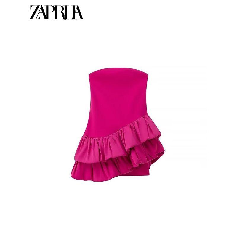 Zaprha 2025 New Arrival Tube Top Asymmetrical Laminated Slim Fit Patchwork Dress Elegant Slim Looking 1014328