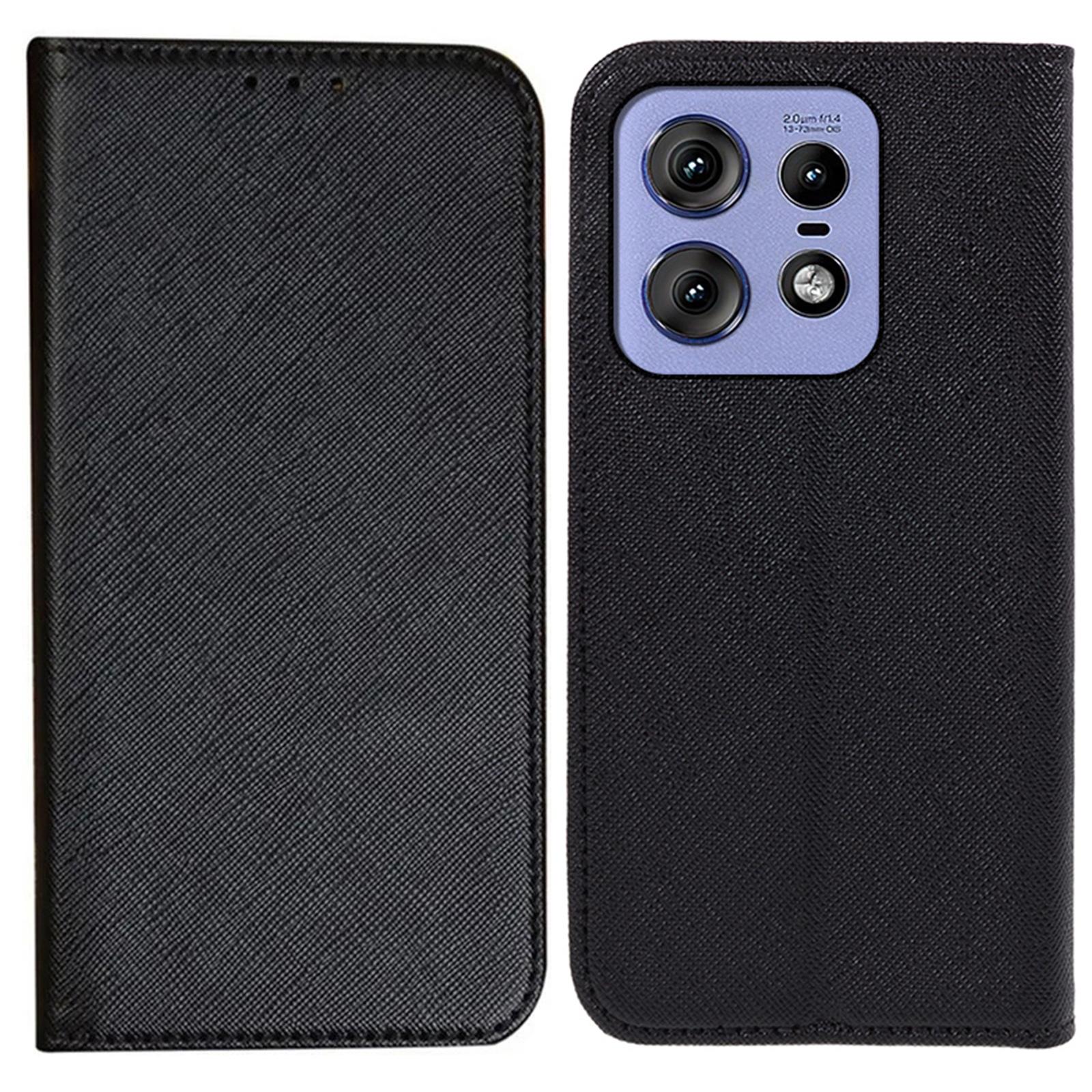 

For Motorola Edge 50 Pro 5G Case Magnetic Closure Cross Texture Leather Phone Cover Black