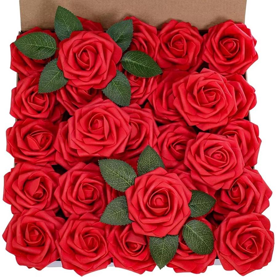 10/20pcs Foam Rose Artificial Flowers Head Wedding Bridal Bouquet Festival Decor Accessory Wreath Home Room Outdoor Garden Party