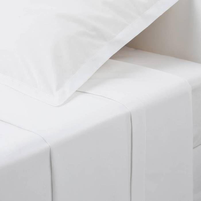 Drap plat "Carina" en coton blanc 240x290cm - Atmosphera createur d'interieur