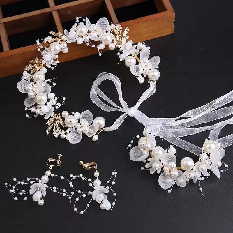 Summer Boho Children Girl Pearl Butterfly Headdress Flower Wreath Garland Head Hoop Headbands Hair Wedding Bride Jewelry Gifts