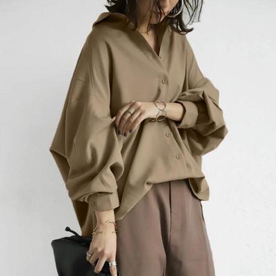 Μόδα Γυναικεία Πουκάμισα Κομψές Μακρυμάνικες Μπλούζες Μονόστηθες Καθημερινό Πουκάμισο με Γιακά που Γυρίζει προς τα Κάτω Μονόχρωμο Γυναικείο