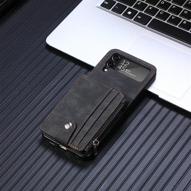 

Кожаный чехол для мобильного телефона с полной защитой для Samsung Galaxy Z Flip 4 5g Flip4 Zflip4 Flip 3 Flip3, складной чехол со слотом для карт for Samsung Z Flip 4 чёрный