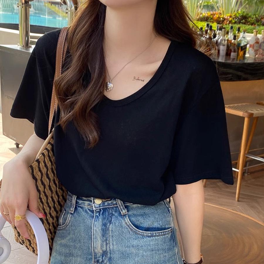 

Korean Snowflake Cotton V-Neck Short-Sleeve Women s Top - Summer Loose Slimming Design L