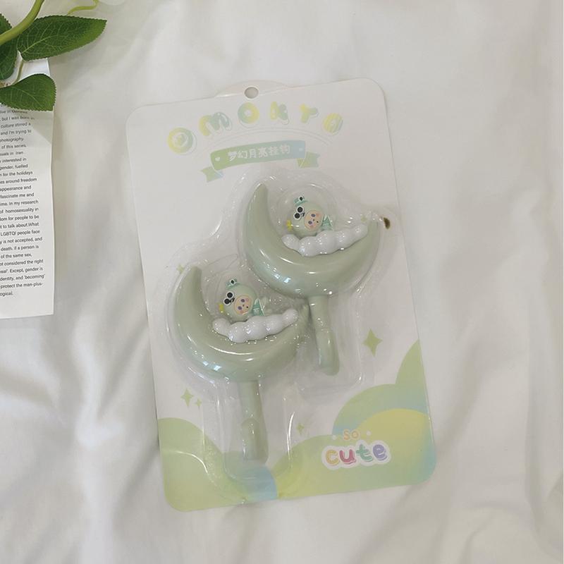 Decorative Towel Hooks Cloud Moon Key Holder 2X Wall-Mounted Adhesive Hanger For Hats Towels Jewelry No Trace No Punching Cute
