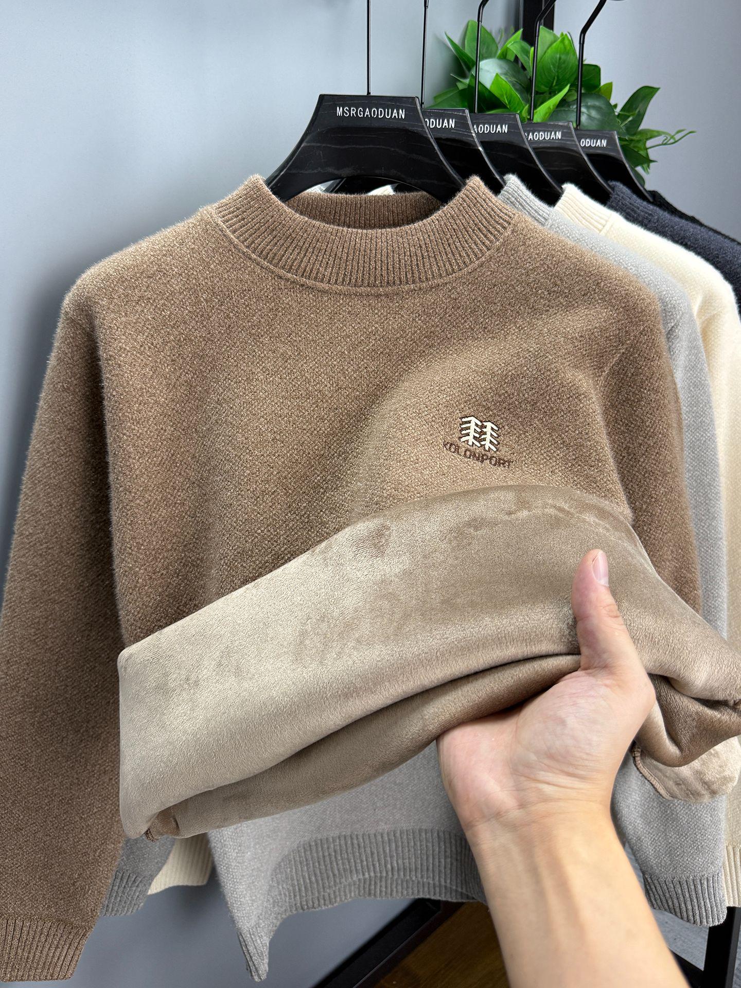 Men s Trendy Velvet Knit Sweater - 2025 Autumn/Winter, Half-High Collar, Thickened for Warmth M