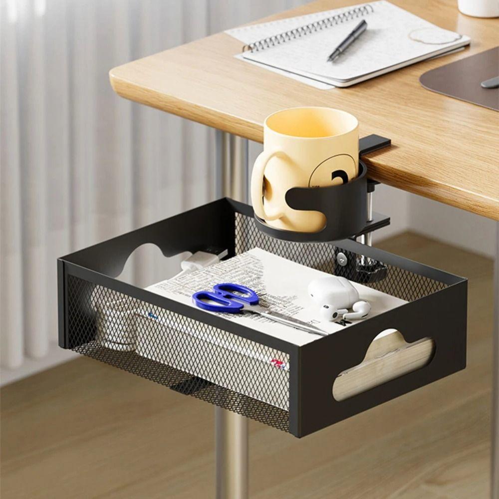 360 Degree Rotating Under Desk Storage Rack No Drill Desktop Stationery Shelf  Office