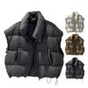 Women Down Vest Stand Collar Sleeveless Zipper Closure Winter Waistcoat with Pockets Solid Color Casual Loose Fit Short Jacket