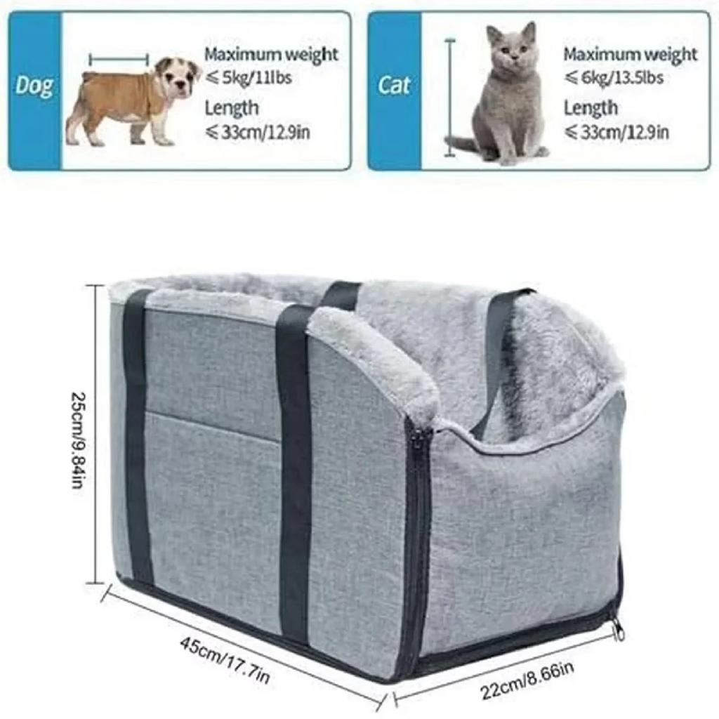 Portable Dog Car Seat, Center Console Pet Booster Seat for Small Dogs Up To 15lbs, Puppy Travel Carrier with Safety Belt Cushion