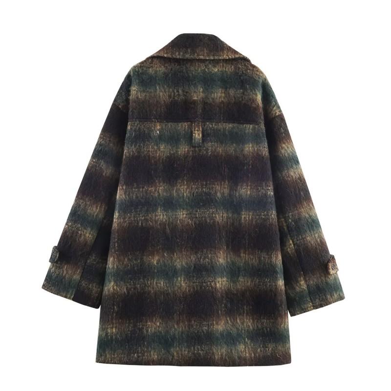 Cappotto da Donna Vintage a Quadri in Misto Lana Invernale Vestibilità Larga Lunghezza Media Monopetto Capospalla