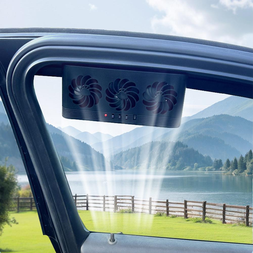 Solar Car Exhaust Fan with 3 Air Outlets Car Radiator Cooling Fan Car Window Air Vent Fan USB Power Auto Ventilation Fan for Car