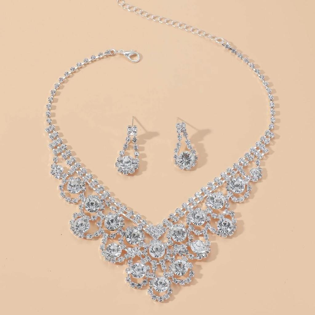 Bridal Jewelry Set Chain Claw Chain Rhinestone Necklace Earrings Set Dinner Dress Clavicle Chain Women'S Xiaoxiangfeng