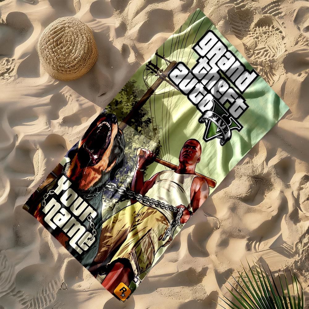 Grand Theft Auto Customizable Name Beach Towel Super Soft & Absorbent Suitable for Swimming Gym Camping Yoga Vacation