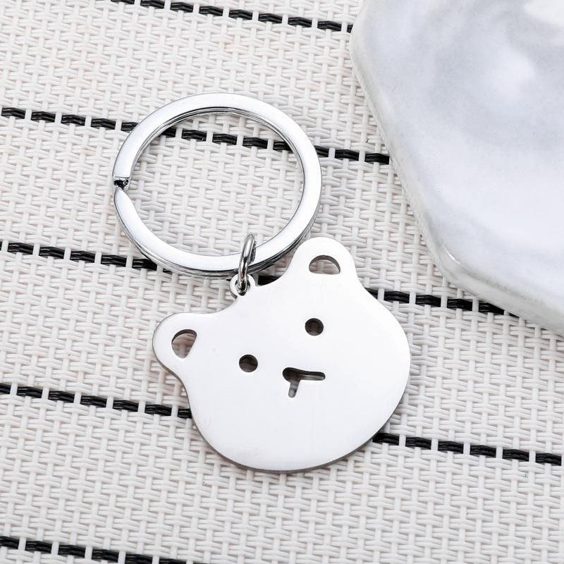 Gold Silver Black White Splicing Cat Stainless Steel Keychain Cute Cartoon Design Fashion Couple Pendant Practical Backpack Decoration