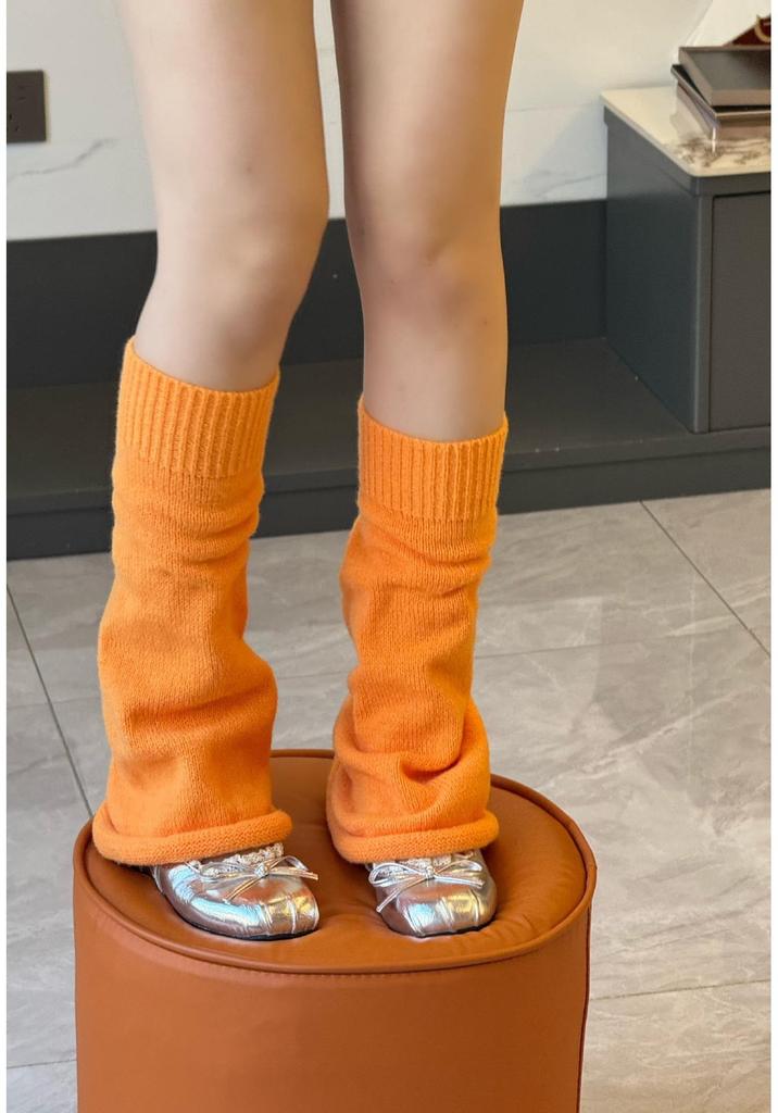 Millennium Subculture Solid Knit Leg Warmers: Japanese Korean Style Mid-Length Women's Socks