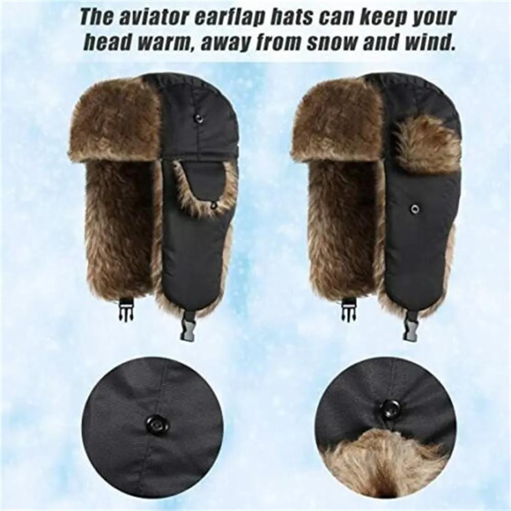 Men Women Winter Warm Hat Trapper Bomber Hats Thermal Faux Fur Trooper Earflap Caps Outdoor Male Snow Ski Caps Lei Feng Hat
