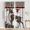 2PCS Digital Print Christmas Curtains, Plaid Reindeer Cardinal Holly Border, Rustic Country Window Drapes for Holiday Home Decor