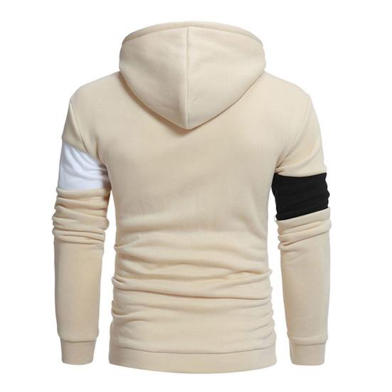 Men Winter Hoodie Pullover Colorblock Long Sleeves Drawstring Hooded Keep Warm Soft Mid Length Spring Hoodie for School