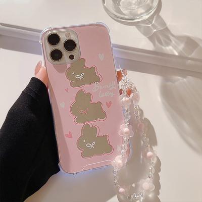 Mirror IPhone 16 Apple 14pro Max Mobile Phone Case 11 Suitable for 12 Makeup Mirror 15 Bracelet 11 Pink Rabbit 8p