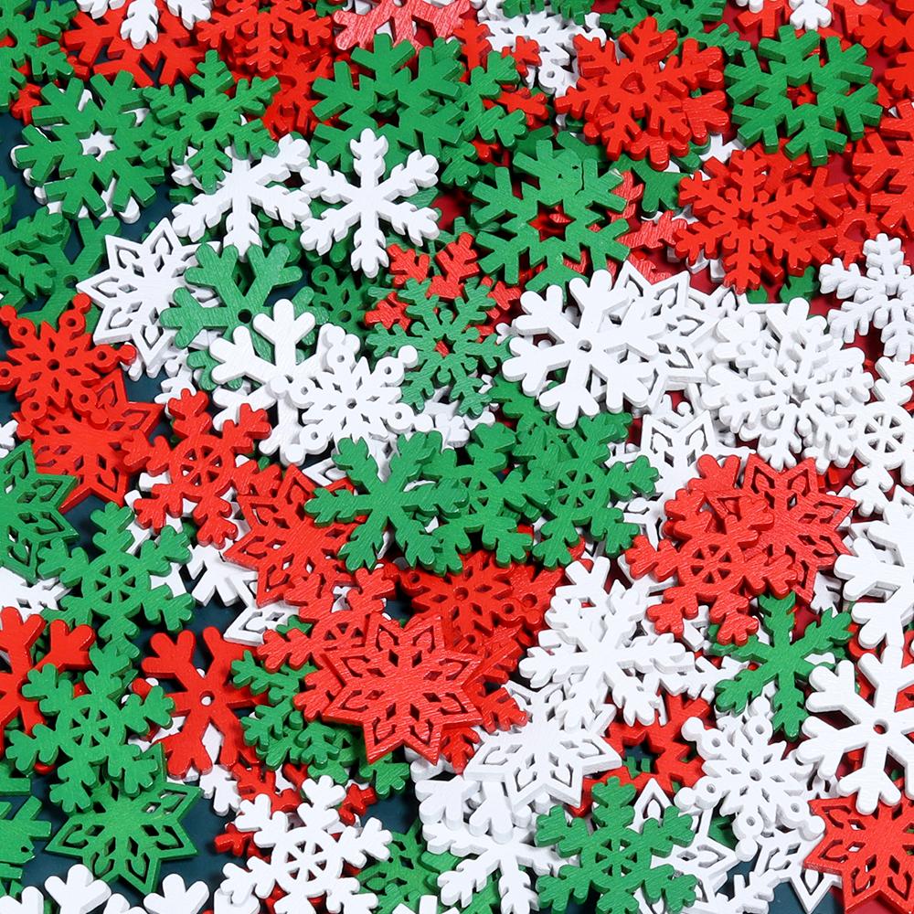 40-50pcs Wooden Slice Christmas Snowflake Scrapbooking For Christmas Party Embellishment Ornament DIY Handmade Gifts Decoration