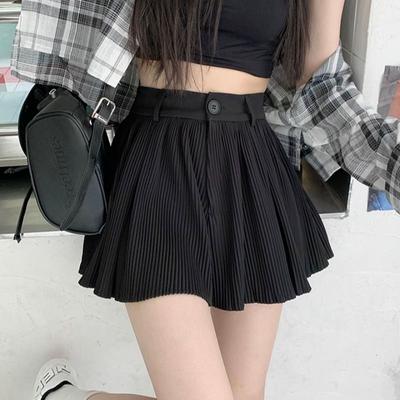 Black Pleated Skirt Shorts for Women Korean Summer High Waist Sexy Mini Skirt A-line Casual All-match Shorts