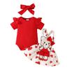 Sweet Cartoon Bear Baby Girl Summer Skirt Set - Includes Solid Color Short-Sleeved Top, Suspender Skirt, and Hairband.