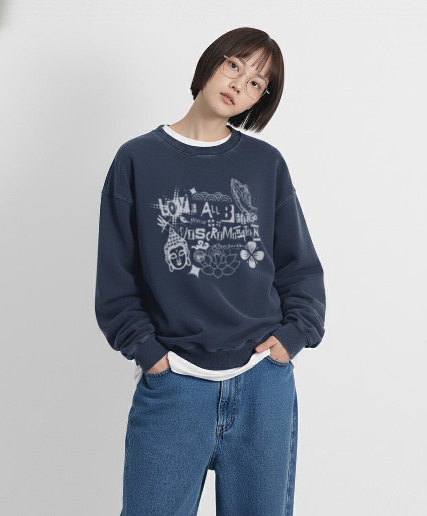 REBRENNER Dtg Gotama Pigment Sweatshirt Navy