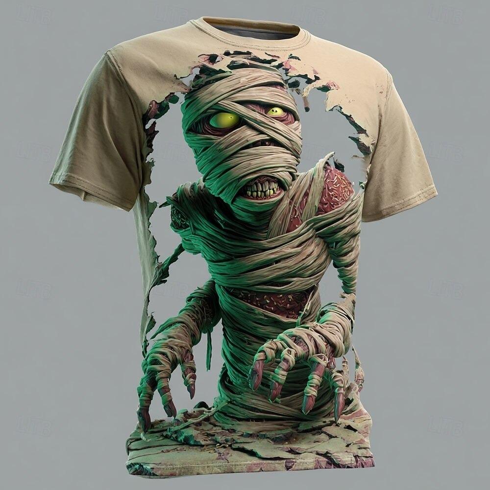 Summer Kids Optical Illusion Zombies Print Boy Short Sleeve T-shirt Top Crew Neck T-shirt Horror Party Street Holiday Girl Clothing