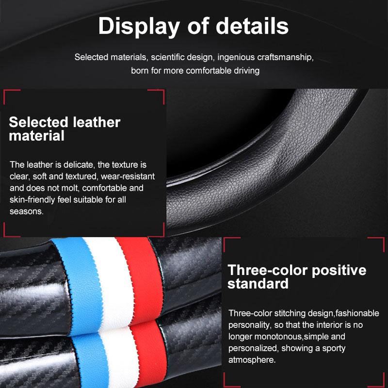 1Pcs Leather Carbon Fiber Car Steering Wheel Cover Emblem For Ford Mustang SHELBY GT 500 350 Convertible V Mach e Rainproof 2015 2017 2018 2021 2022