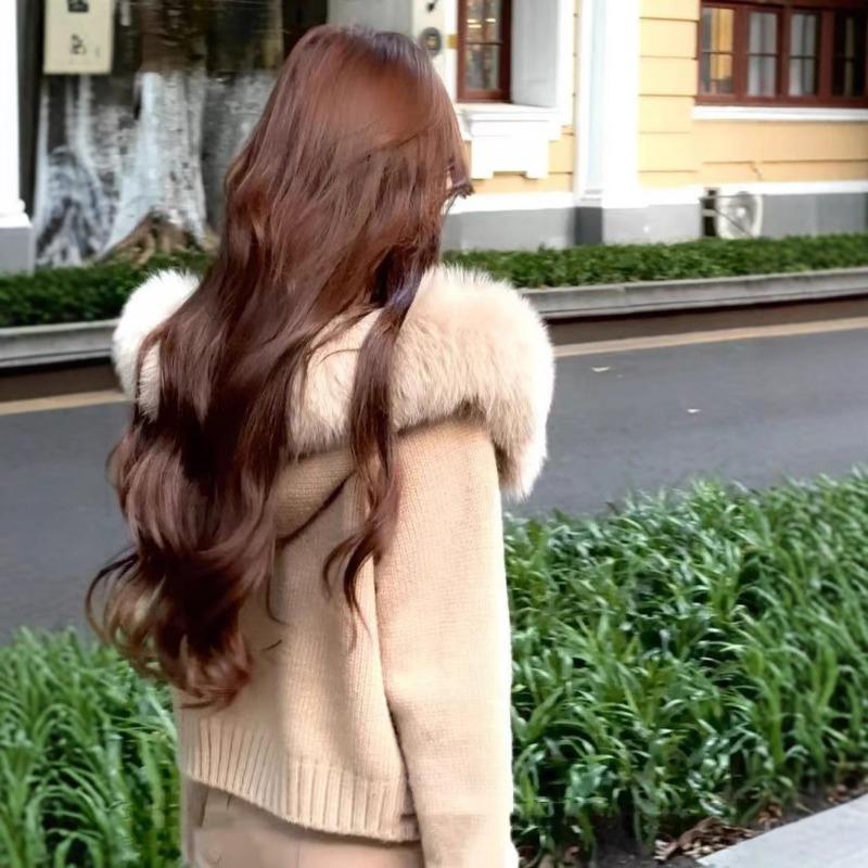 Premium Women's Clothing Hooded Knitted Top Cardigan Jacket Winter New Long-sleeved White Sweater Women