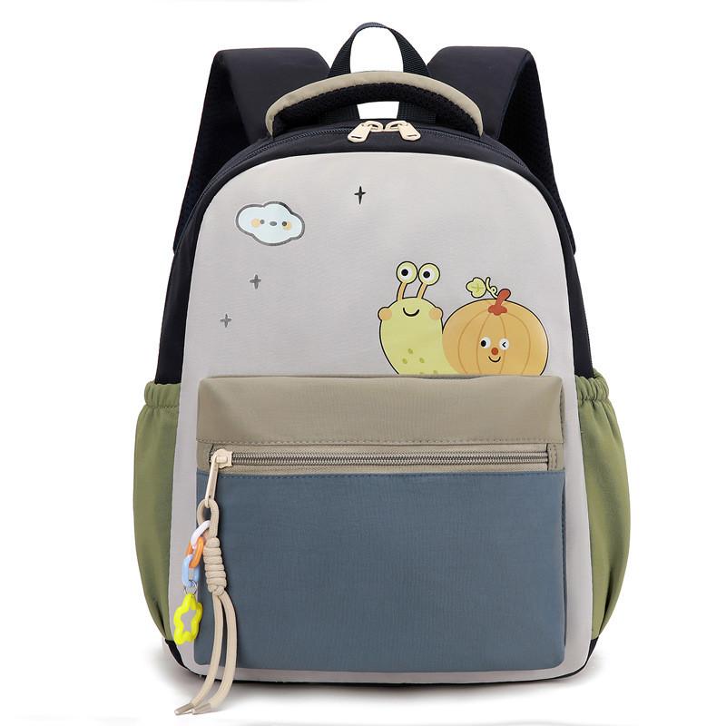 Kids Capacity Large Color Blocked Backpack With Cartoon Snail Print Design