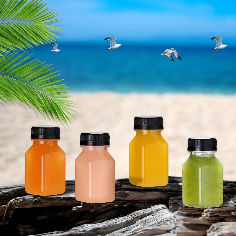 Drink Container 4Pcs Juice Bottles 120Ml Empty Clear Coffee Milktea Square Plastic Bottle With Lid