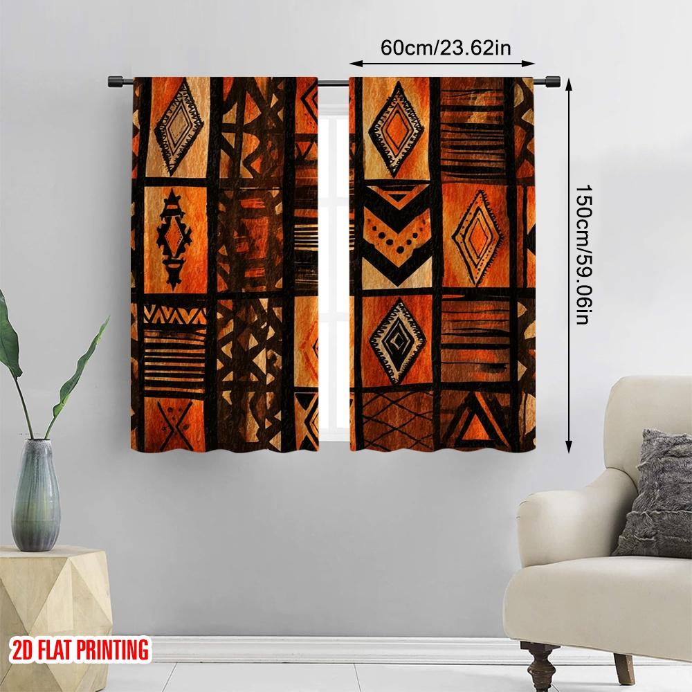 Set Of 2 Flat Printing Drapes African Tribal Fabric Without Electricity Party Decorations Perfect Festive Curtain Made Polyester Machine Washable