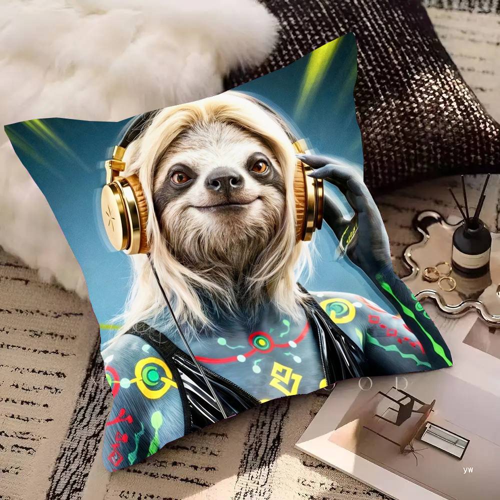 Funny Sloth DJ Pillow Case Fashion Square Pillowcase Bedroom Sofa Room Ins Decoration Leisure