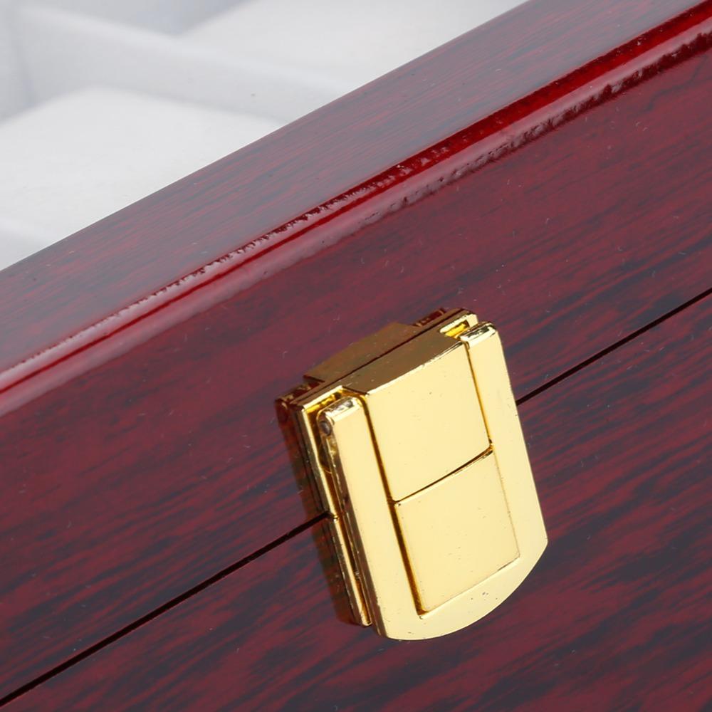 Elegante Holz-Uhrenbox 10 Fächer Rote Schmuckschatulle Luxuriöse Glänzende Vitrine Zuhause