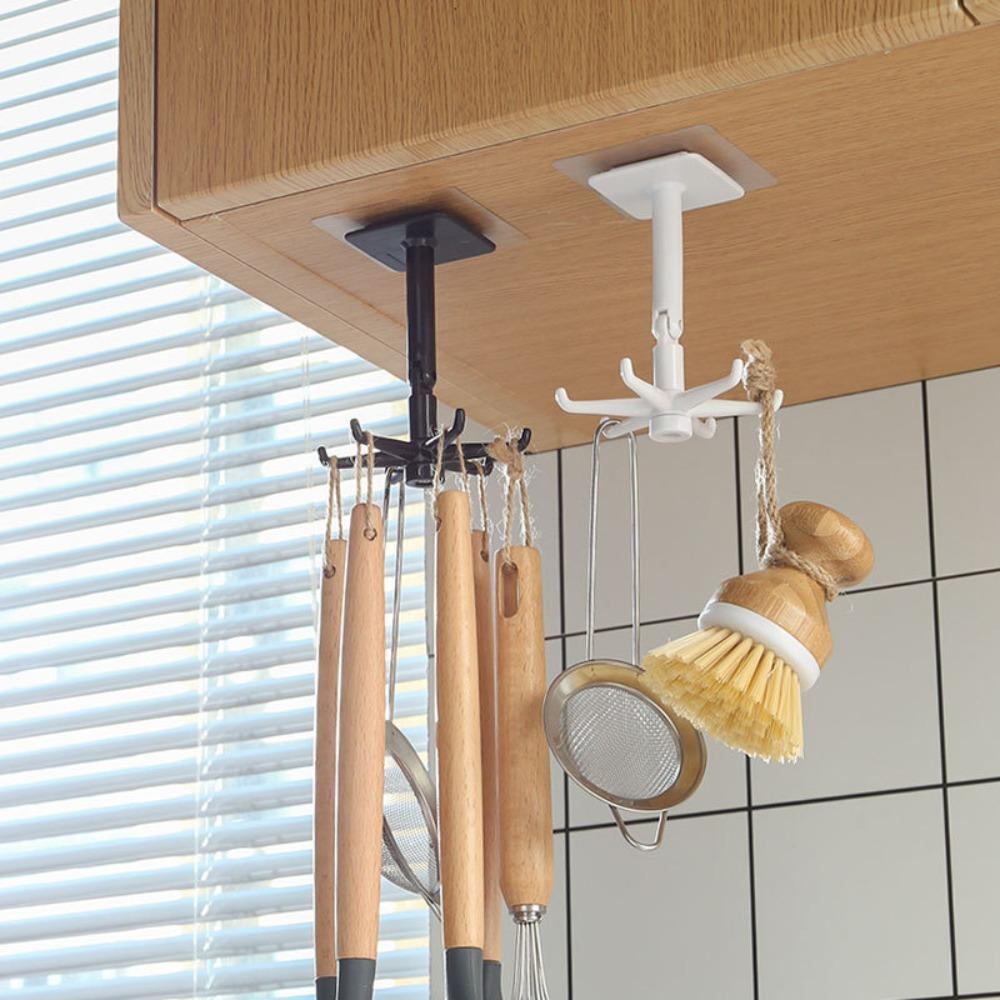 Rotated Punch-free Rotatable Wall Mounted Door Hook Clothes Hanger Kitchen Organizer Towel Rack