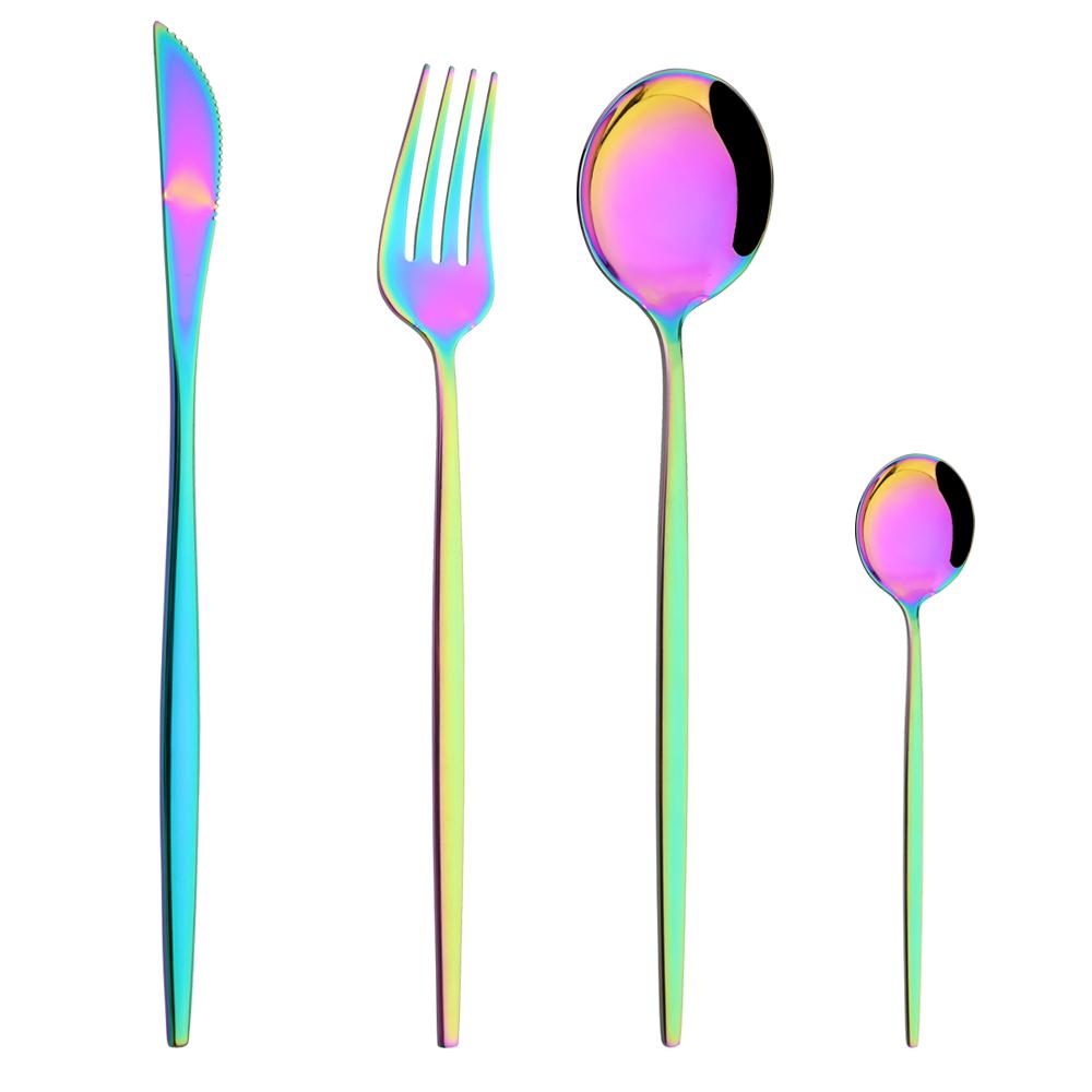 Western Purple Silver Tableware New Dinnerware Set 4Pcs Stainless Steel Kitchen Knife Fork Spoon Complete Cutlery Flatware Set