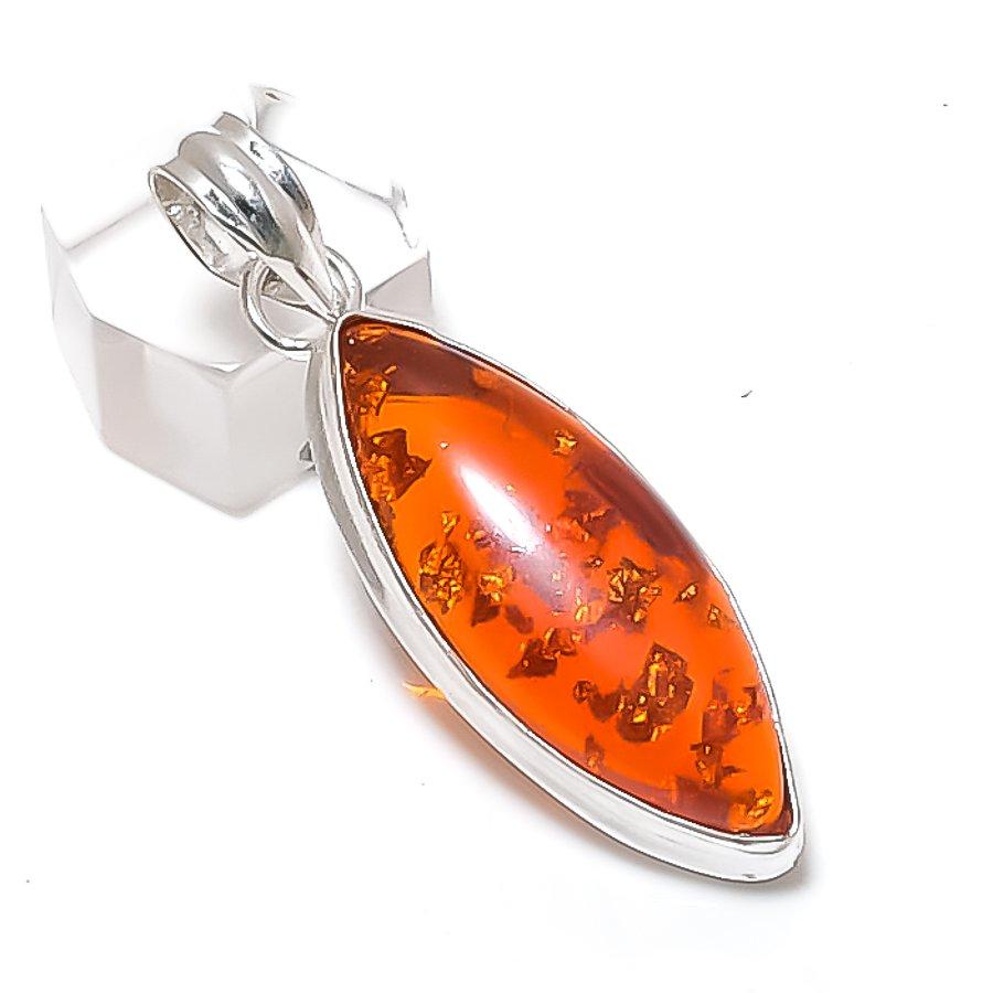 Natural Baltic Amber Gemstone 925 Sterling Silver Jewelry Pendant 2.17" n1O33