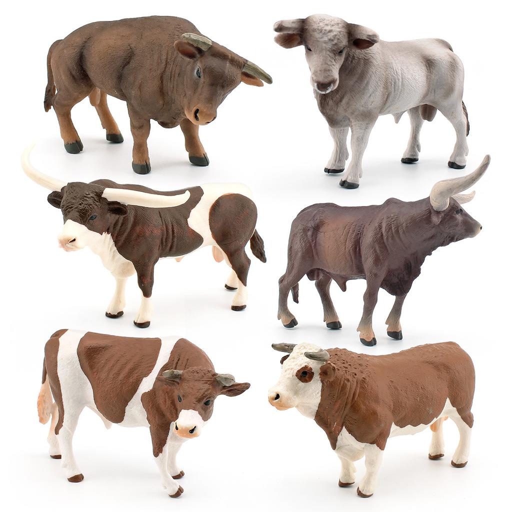 Pvc Farm Detailed Animal Models With Realistic Swiss Brown Cow And Strong Bull Longhorn