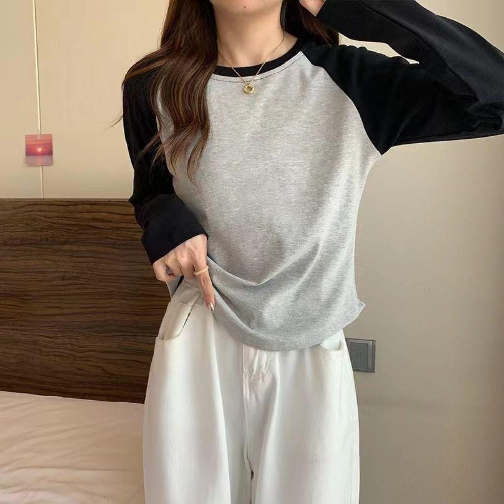 

Нерегулярные укороченные топы женские с круглым вырезом рубашка с короткими рукавами ретро узкие футболки уличная одежда L серый