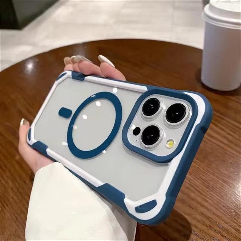 Rüstung Transparent Magnetische Drahtlose Aufladung Für Magsafe Fall für iPhone 14 11 12 13 15 Pro Max Stoßfest Hybrid Stoßstange Abdeckung