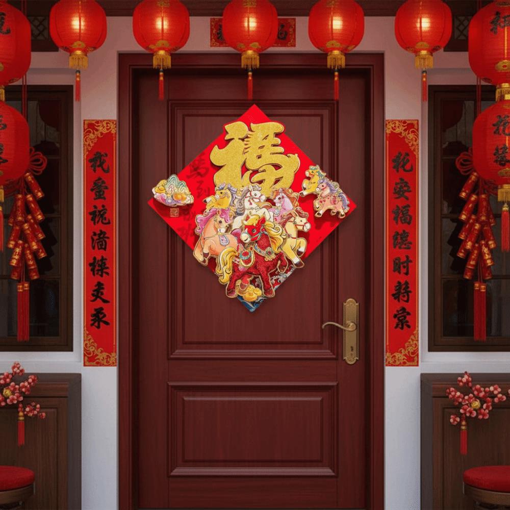 Traditional 2026 Horse Year Door Sticker Chinese Style 3D Fu Character Spring Festival